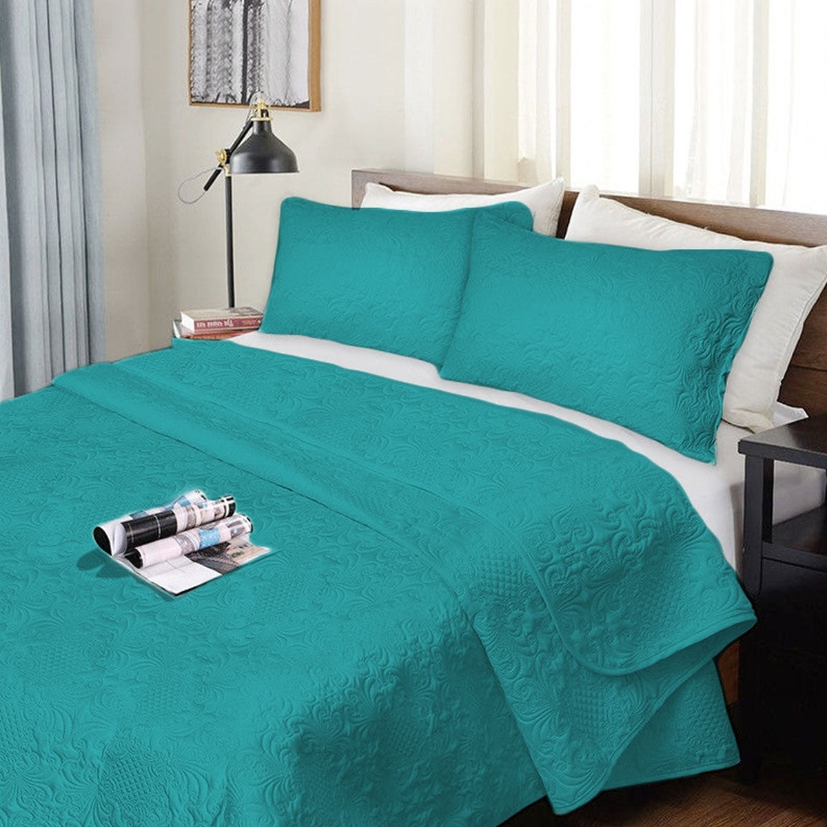 Ramesses 3 Piece Ultrasonic Comforter Set King Teal V442-KIT-COMFORTER-ULTRASONIC-TEAL-KI