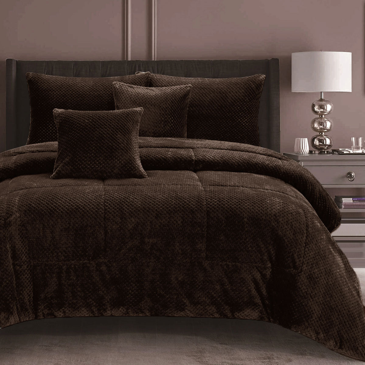 Ramesses Waffle Fleece Mocha 3 Pcs Comforter Set Double V442-KIT-COMFORTER-WAFFLEFLEECE-MOCHA-DS