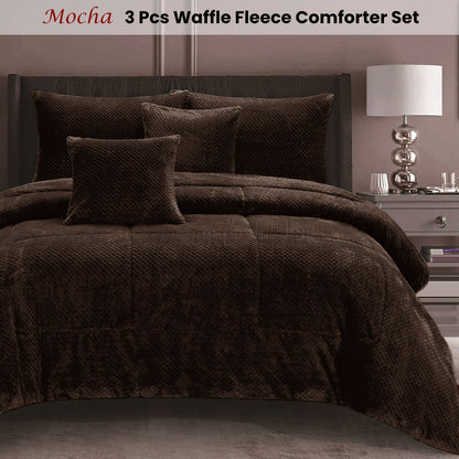 Ramesses Waffle Fleece Mocha 3 Pcs Comforter Set Double V442-KIT-COMFORTER-WAFFLEFLEECE-MOCHA-DS