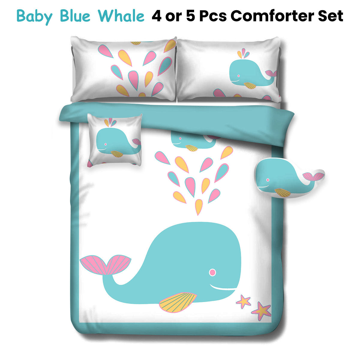 Ramesses Baby Blue Whale Kids Advventure 4 Pcs Comforter Set Single V442-KIT-COMFORTER-WHALE-BABYBLUE-SB