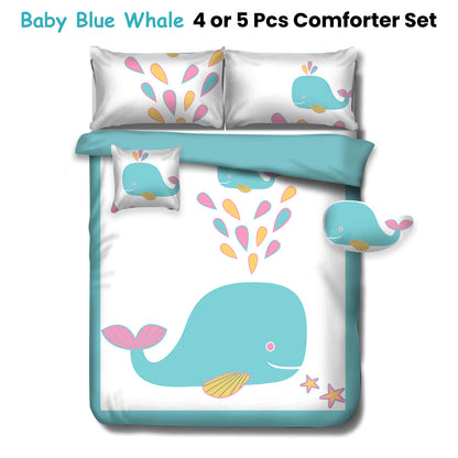 Ramesses Baby Blue Whale Kids Advventure 4 Pcs Comforter Set Single V442-KIT-COMFORTER-WHALE-BABYBLUE-SB