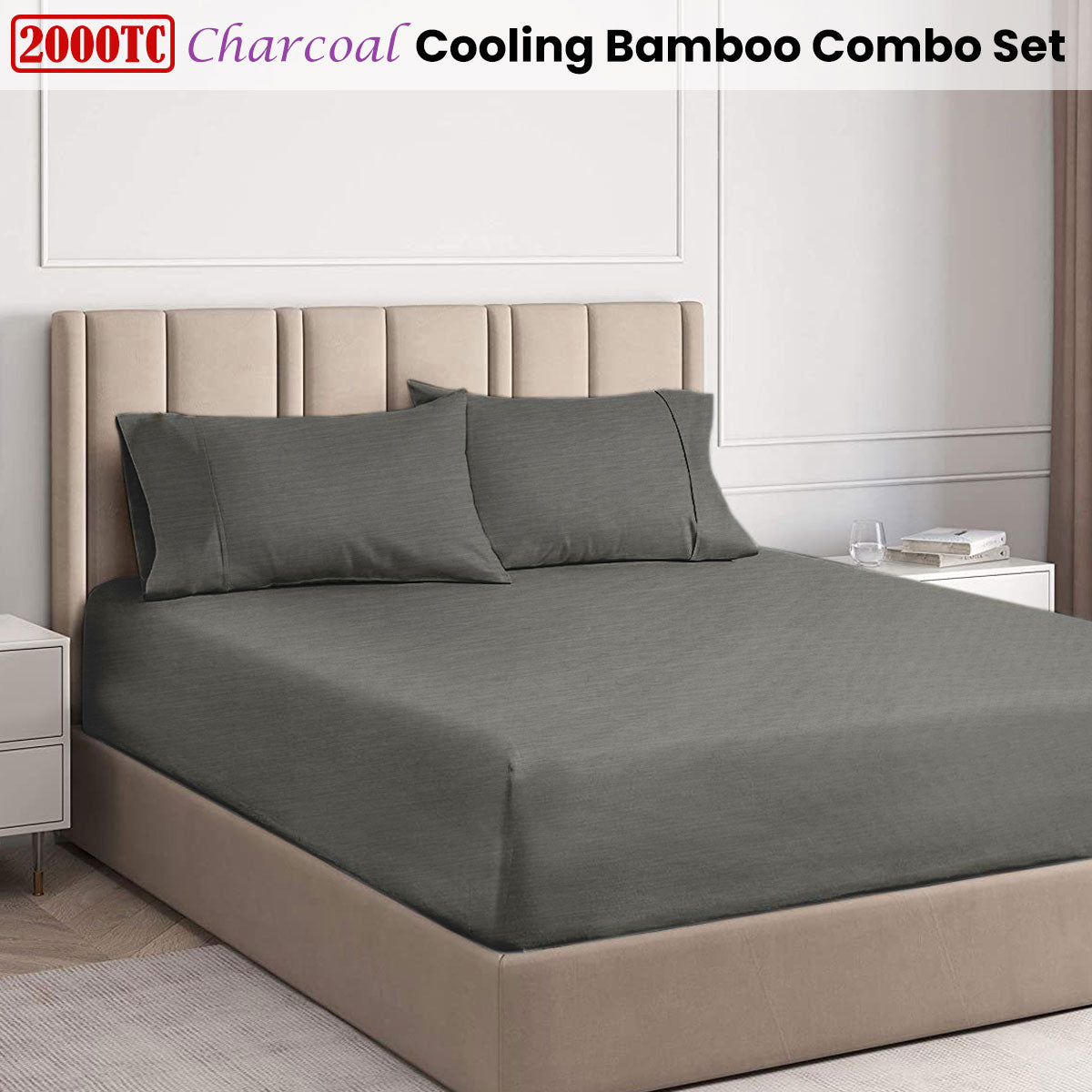 Ramesses Charcoal 2000TC Cooling Bamboo Combo Set Queen V442-KIT-FITTEDSS-2000COOLBAMBOO-CHARCOAL-QS