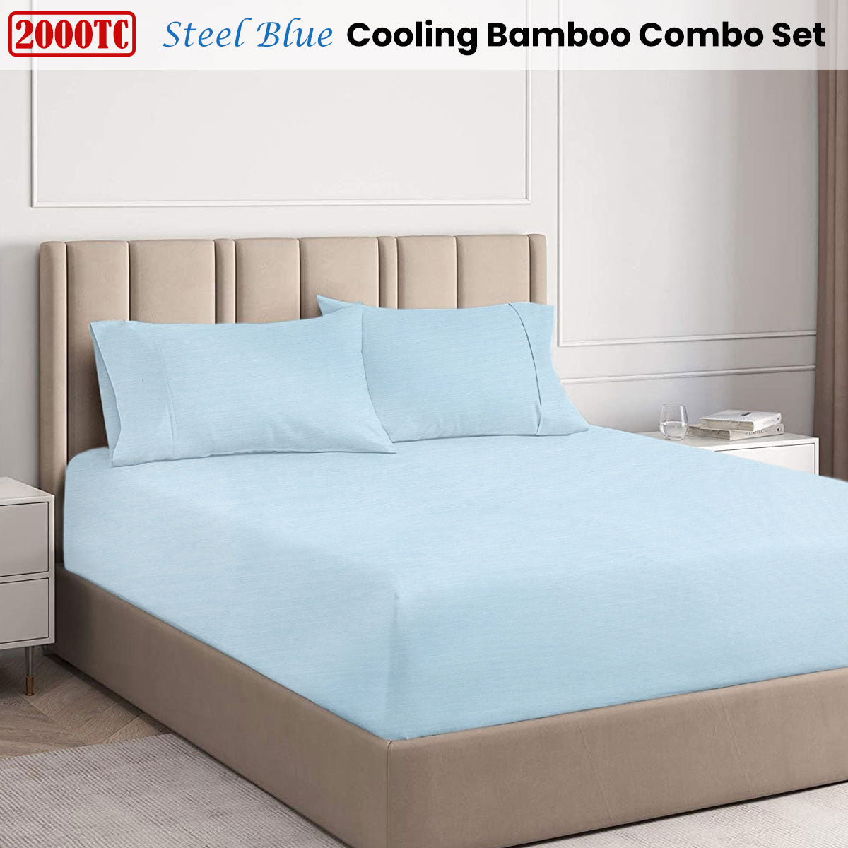 Ramesses Steel Blue 2000TC Cooling Bamboo Combo Set King V442-KIT-FITTEDSS-2000COOLBAMBOO-STEELBLUE-KI