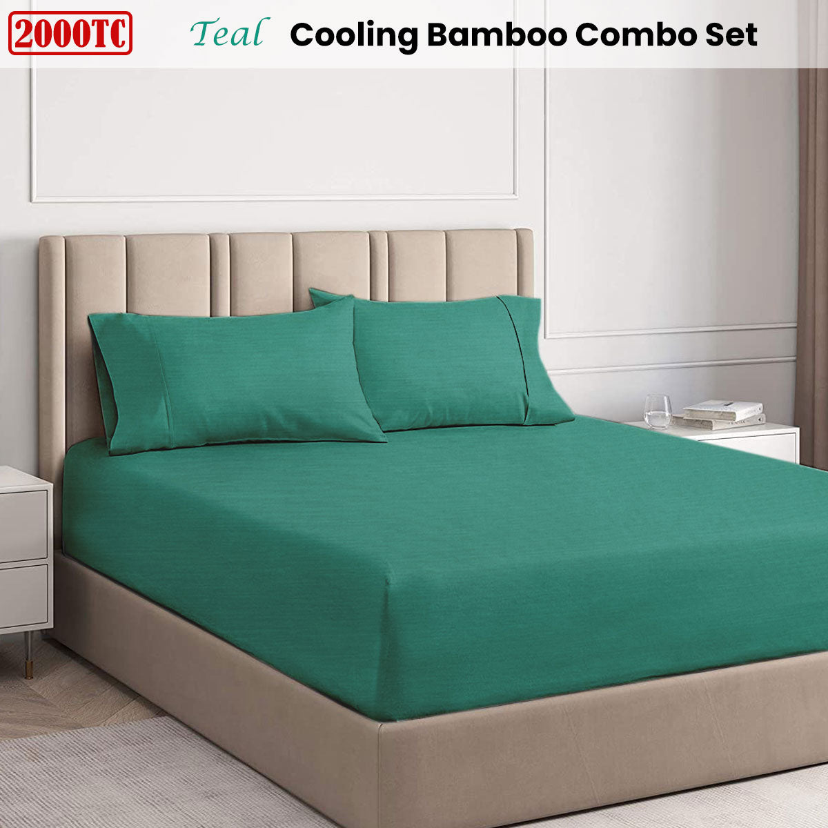 Ramesses Teal 2000TC Cooling Bamboo Combo Set Queen V442-KIT-FITTEDSS-2000COOLBAMBOO-TEAL-QS