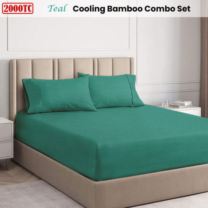 Ramesses Teal 2000TC Cooling Bamboo Combo Set Queen V442-KIT-FITTEDSS-2000COOLBAMBOO-TEAL-QS