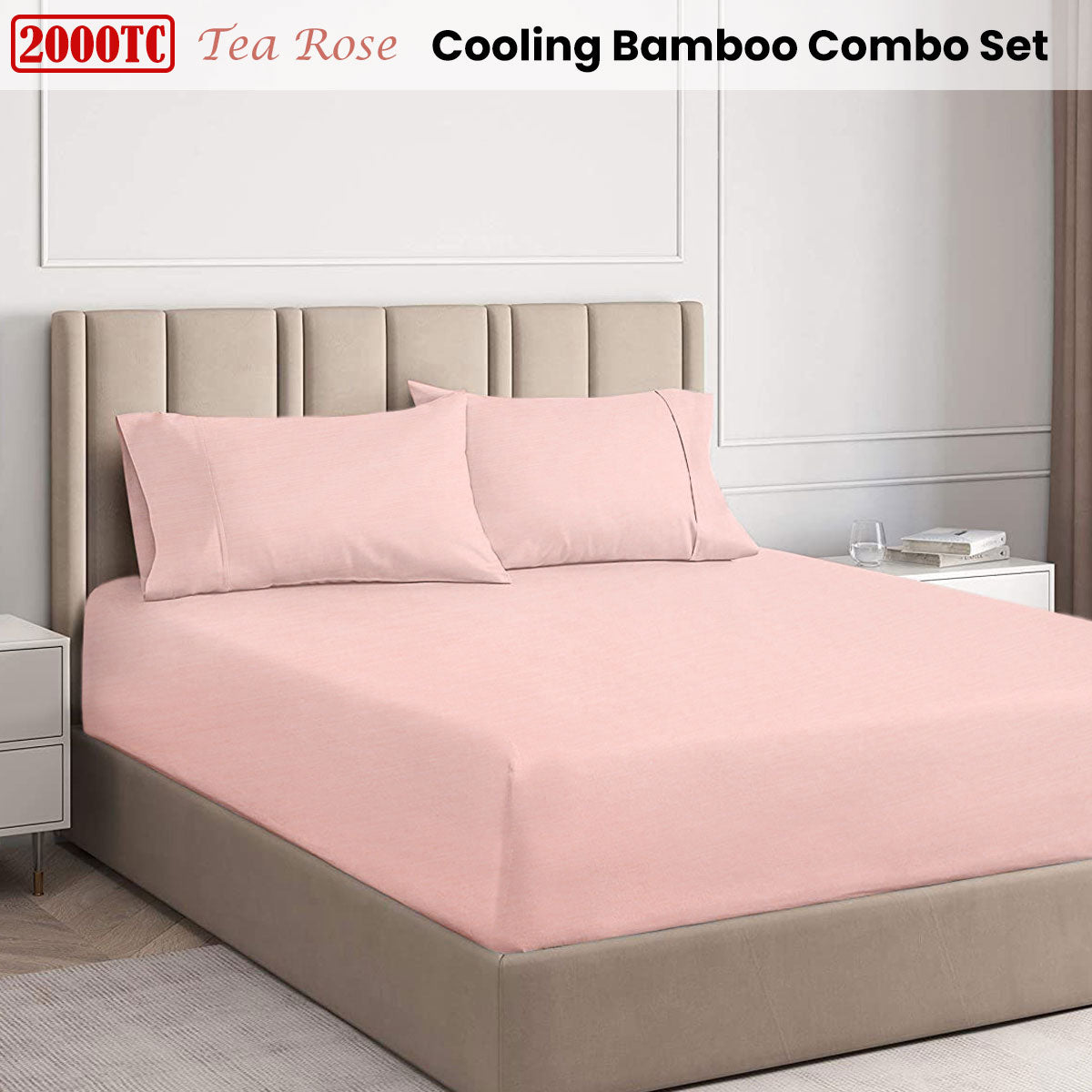 Ramesses Tea Rose 2000TC Cooling Bamboo Combo Set Double V442-KIT-FITTEDSS-2000COOLBAMBOO-TEAROSE-DS