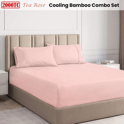 Ramesses Tea Rose 2000TC Cooling Bamboo Combo Set King Single V442-KIT-FITTEDSS-2000COOLBAMBOO-TEAROSE-KS