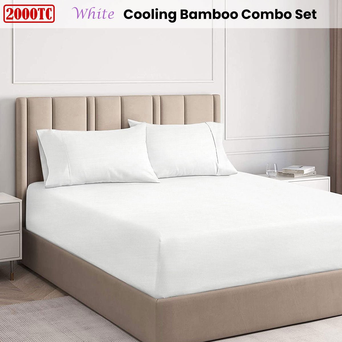 Ramesses White 2000TC Cooling Bamboo Combo Set Queen V442-KIT-FITTEDSS-2000COOLBAMBOO-WHITE-QS