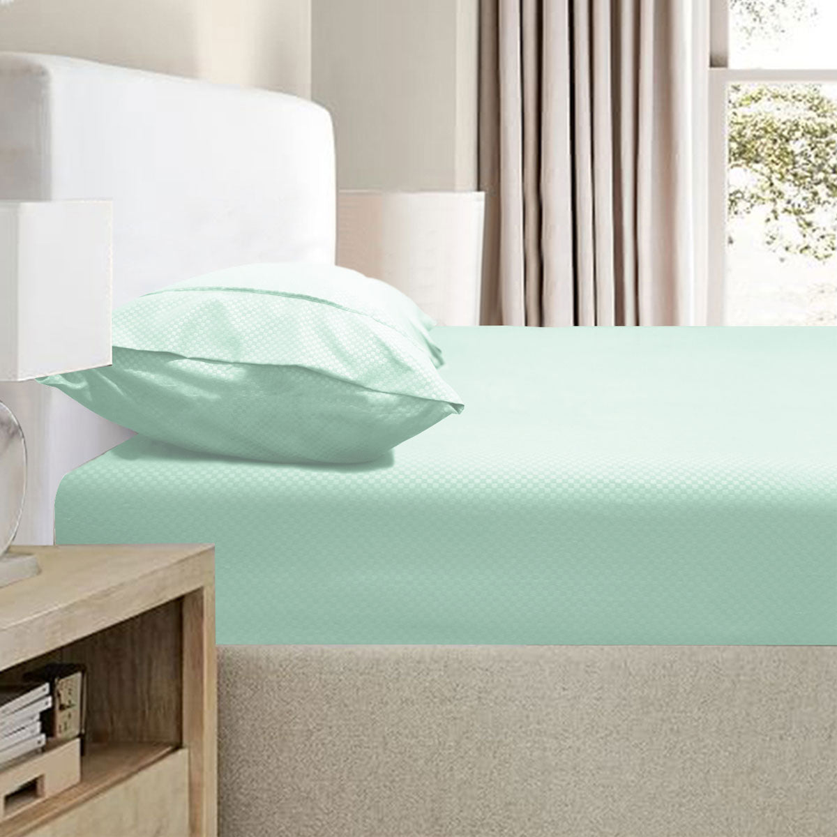 Ramesses 2000TC Bamboo Embossed Fitted Sheet Combo Set Aqua Queen V442-KIT-FITTEDSS-2000TCBAMBOO-AQUA-QS