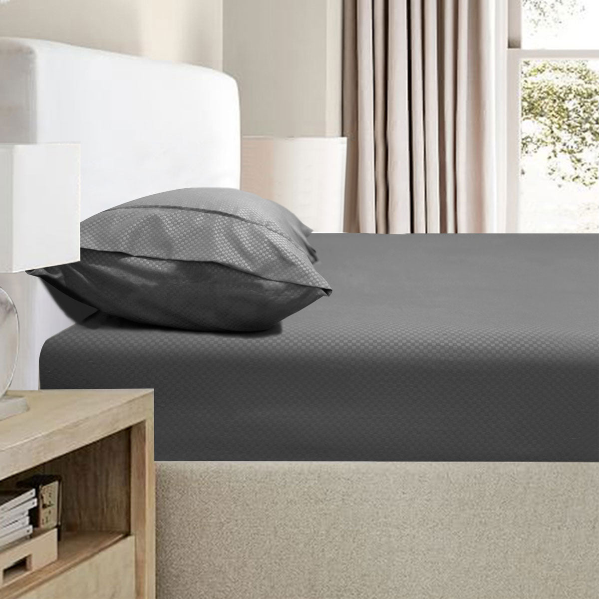 Ramesses 2000TC Bamboo Embossed Fitted Sheet Combo Set Charcoal Queen V442-KIT-FITTEDSS-2000TCBAMBOO-CHARCOAL-QS