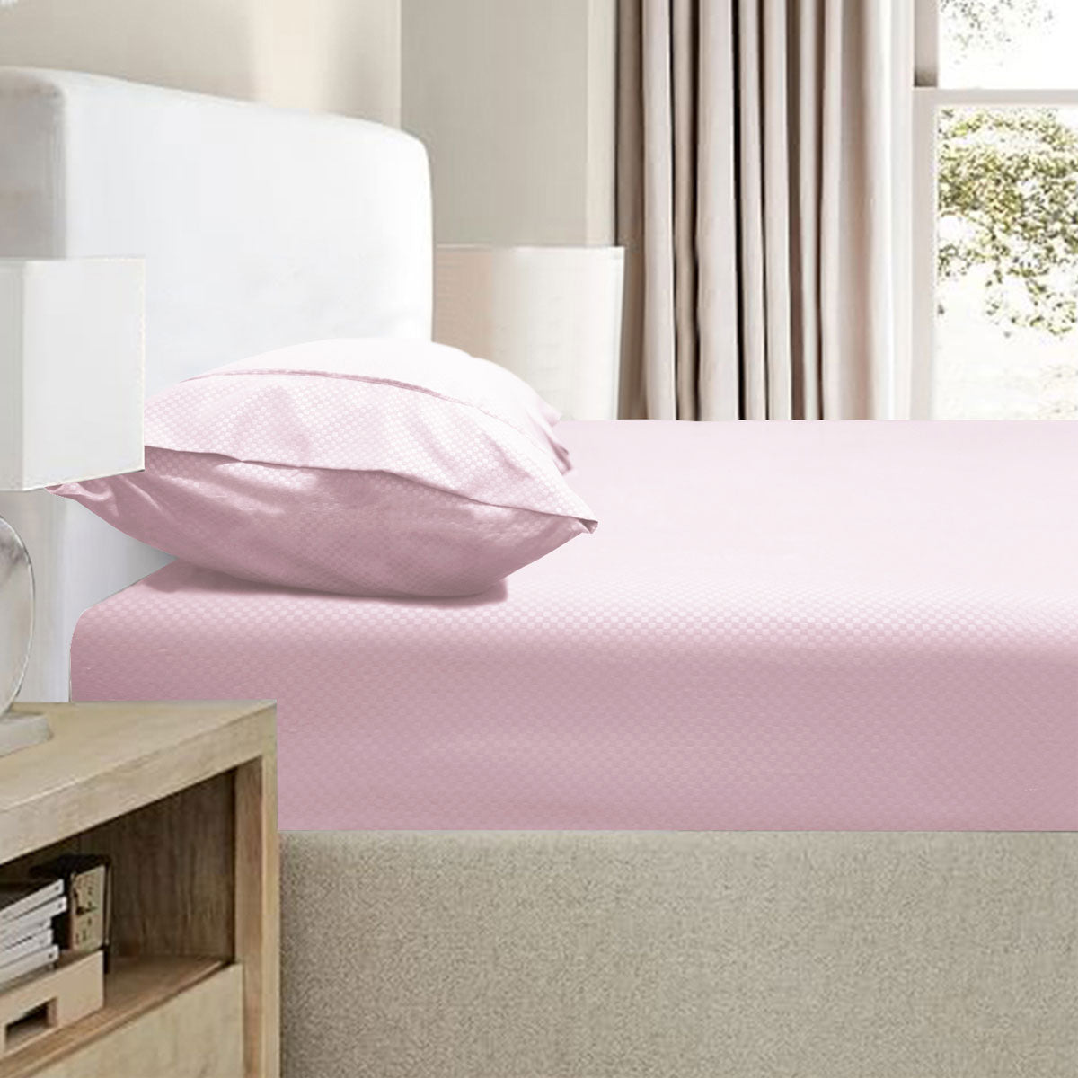 Ramesses 2000TC Bamboo Embossed Fitted Sheet Combo Set Pink Single V442-KIT-FITTEDSS-2000TCBAMBOO-PINK-SB