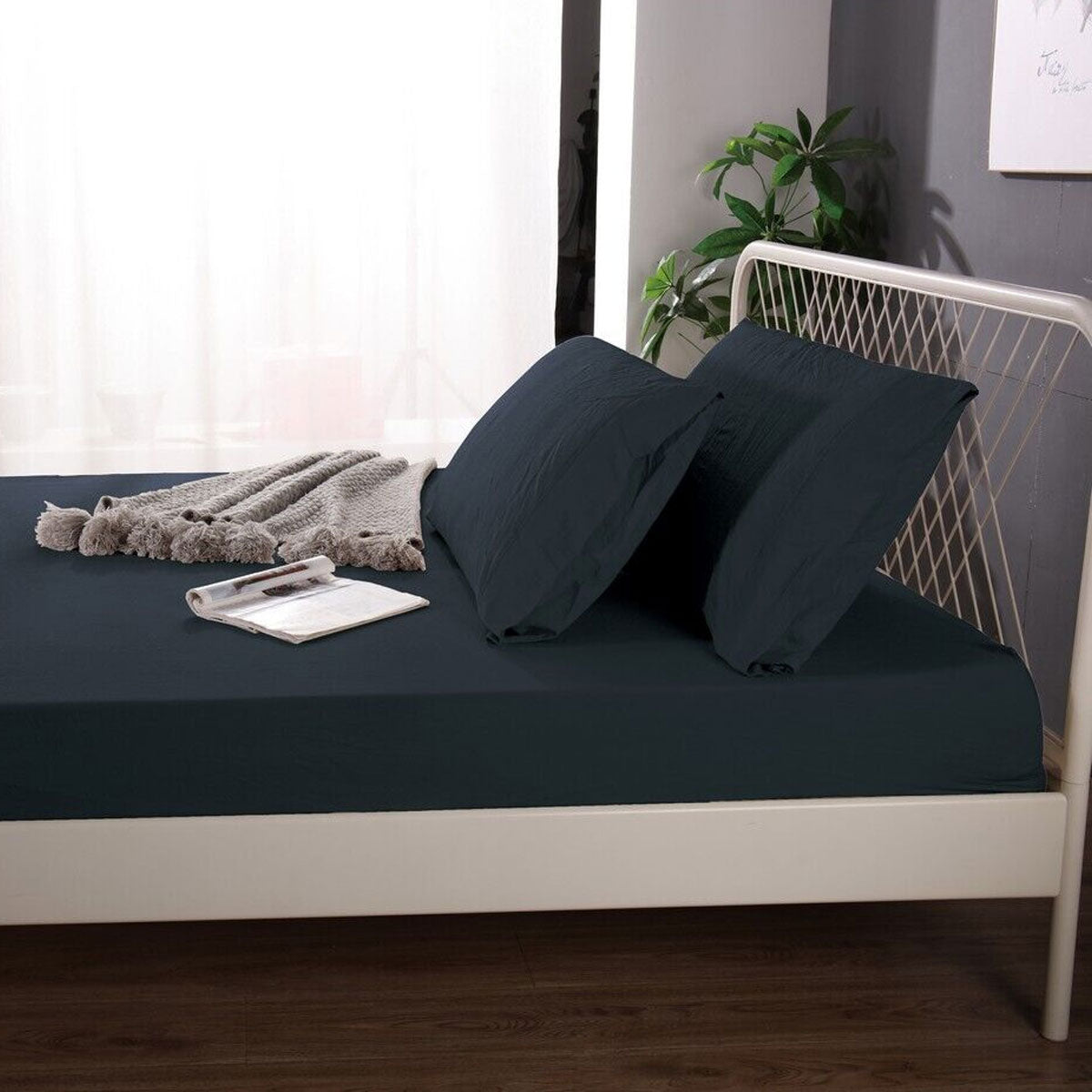 Ramesses 1000TC Linen Bamboo Fitted Sheet Combo Set Charcoal Queen V442-KIT-FITTEDSS-LINENBAMBOO-CHARCOAL-QS