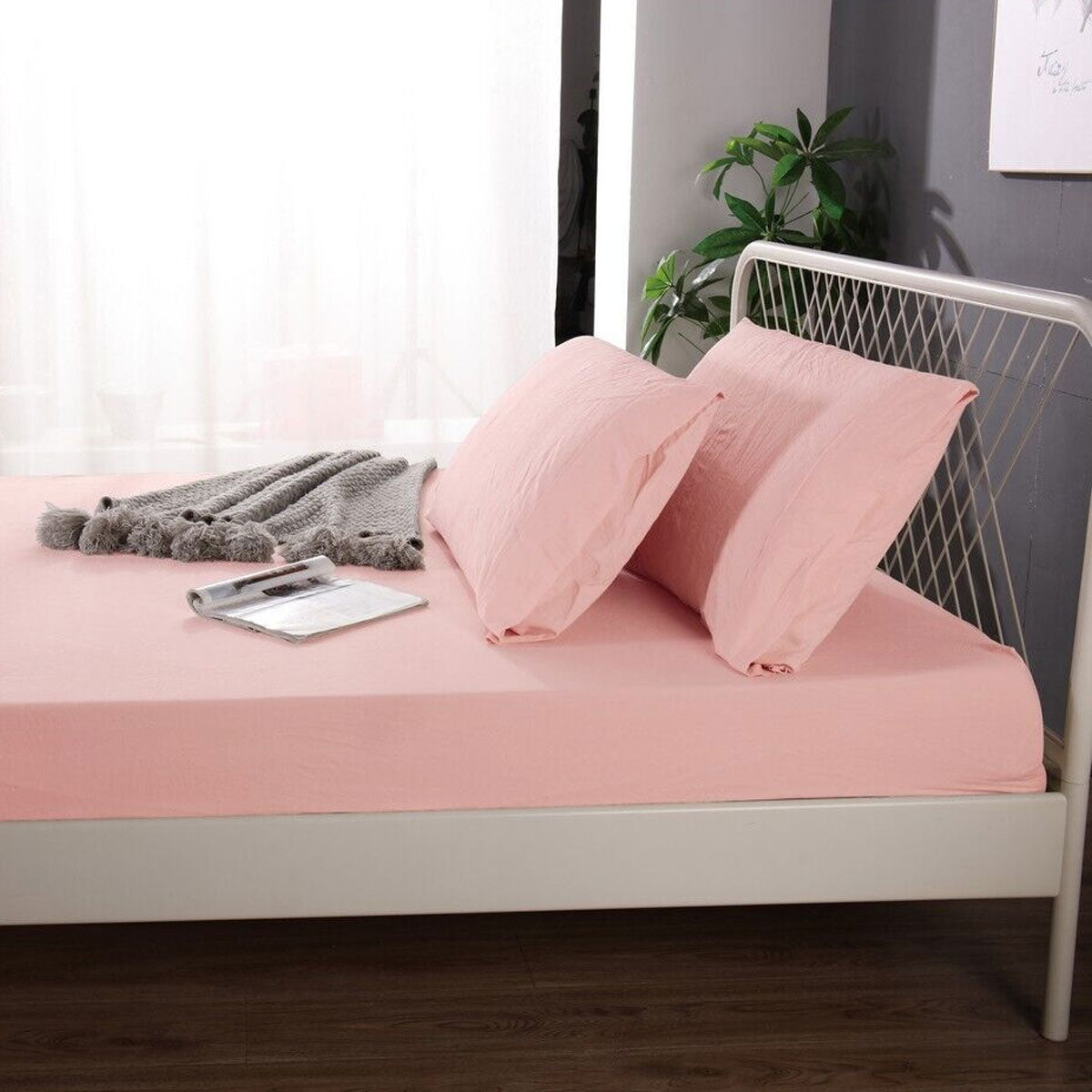 Ramesses 1000TC Linen Bamboo Fitted Sheet Combo Set Dusty Pink King V442-KIT-FITTEDSS-LINENBAMBOO-DUSTYPINK-KI