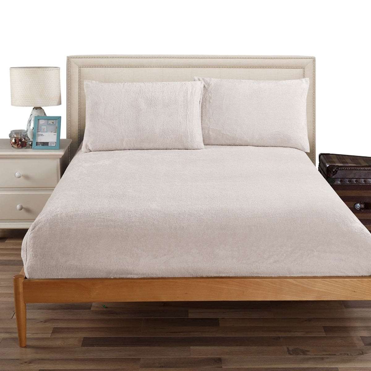 Ramesses Teddy Fleece Fitted Sheet Combo Set Beige King V442-KIT-FITTEDSS-TEDDYFLEECE-BEIGE-KI