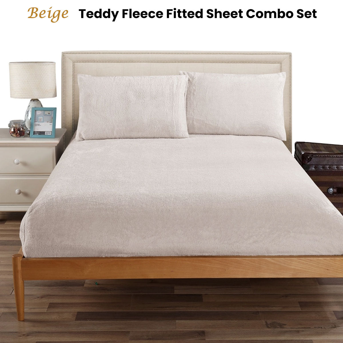 Ramesses Teddy Fleece Fitted Sheet Combo Set Beige King V442-KIT-FITTEDSS-TEDDYFLEECE-BEIGE-KI