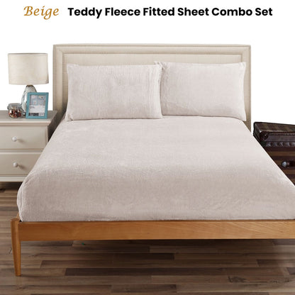 Ramesses Teddy Fleece Fitted Sheet Combo Set Beige King V442-KIT-FITTEDSS-TEDDYFLEECE-BEIGE-KI