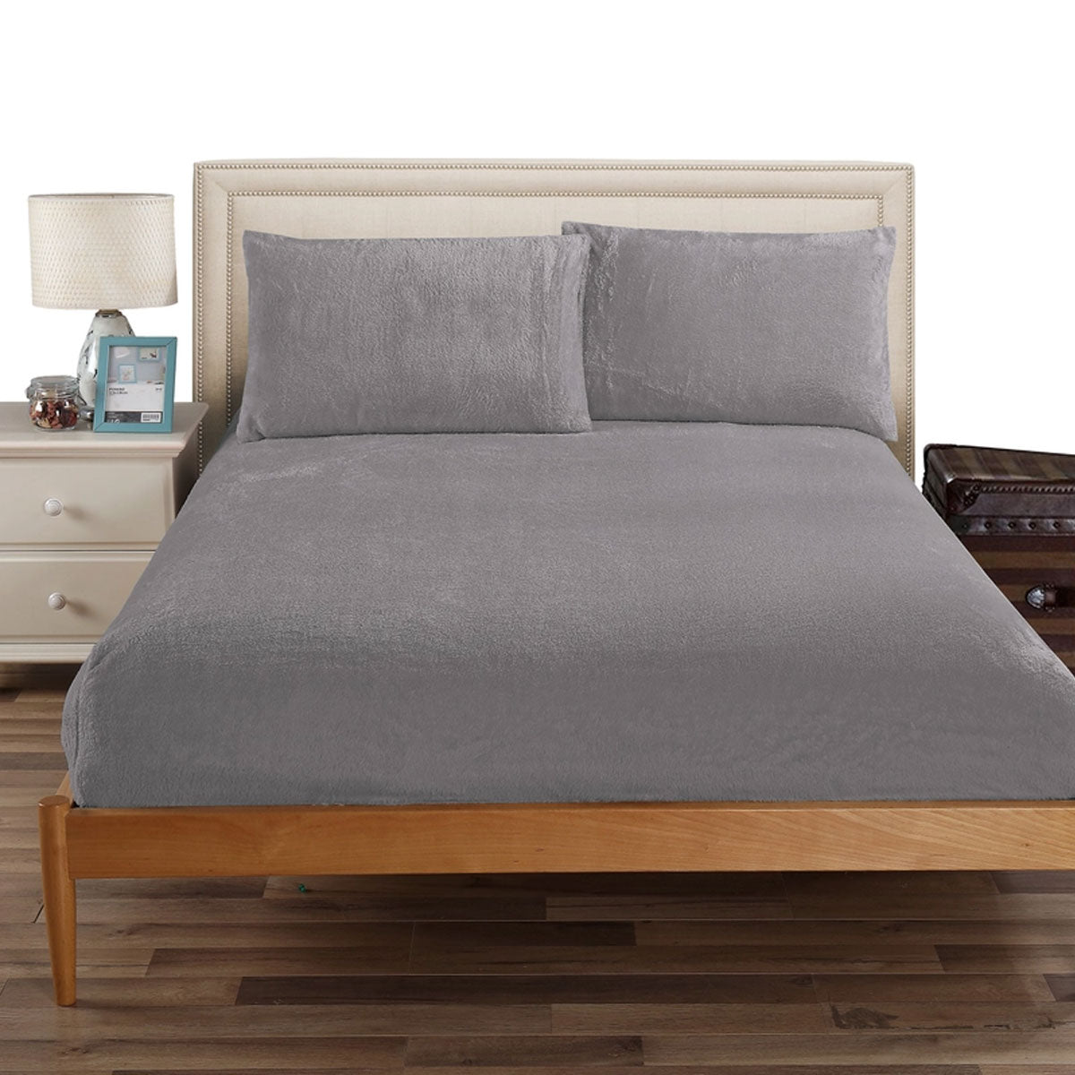 Ramesses Teddy Fleece Fitted Sheet Combo Set Charcoal Queen V442-KIT-FITTEDSS-TEDDYFLEECE-CHARCOAL-QS