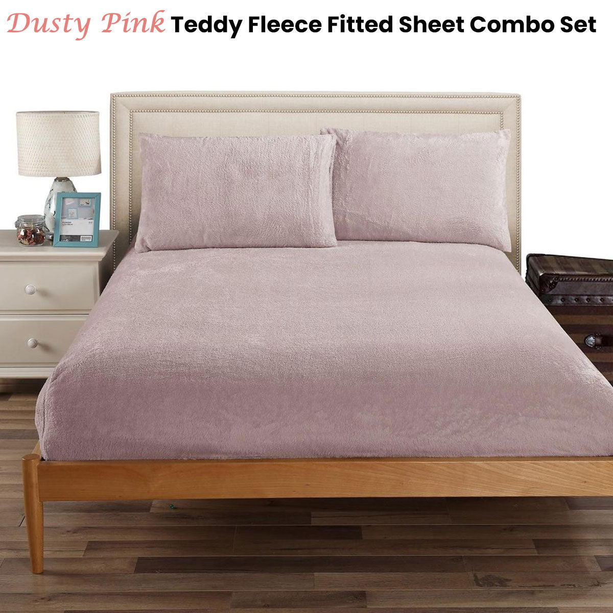 Ramesses Teddy Fleece Fitted Sheet Combo Set Dusty Pink Queen V442-KIT-FITTEDSS-TEDDYFLEECE-DUSTYPINK-QS