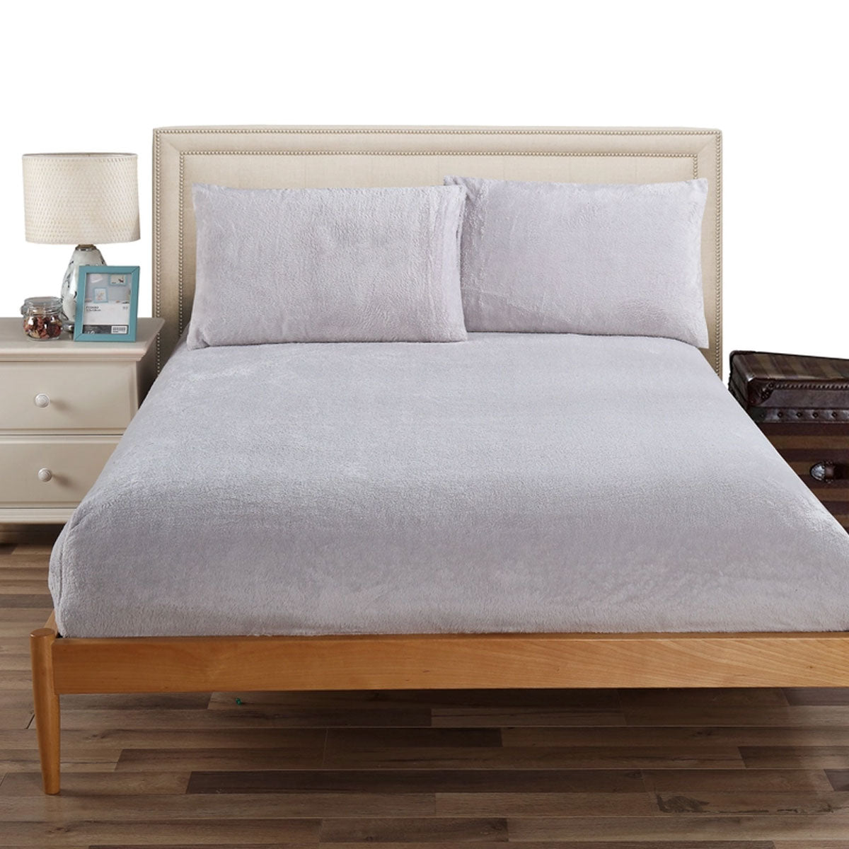Ramesses Teddy Fleece Fitted Sheet Combo Set Grey King Single V442-KIT-FITTEDSS-TEDDYFLEECE-GREY-KS