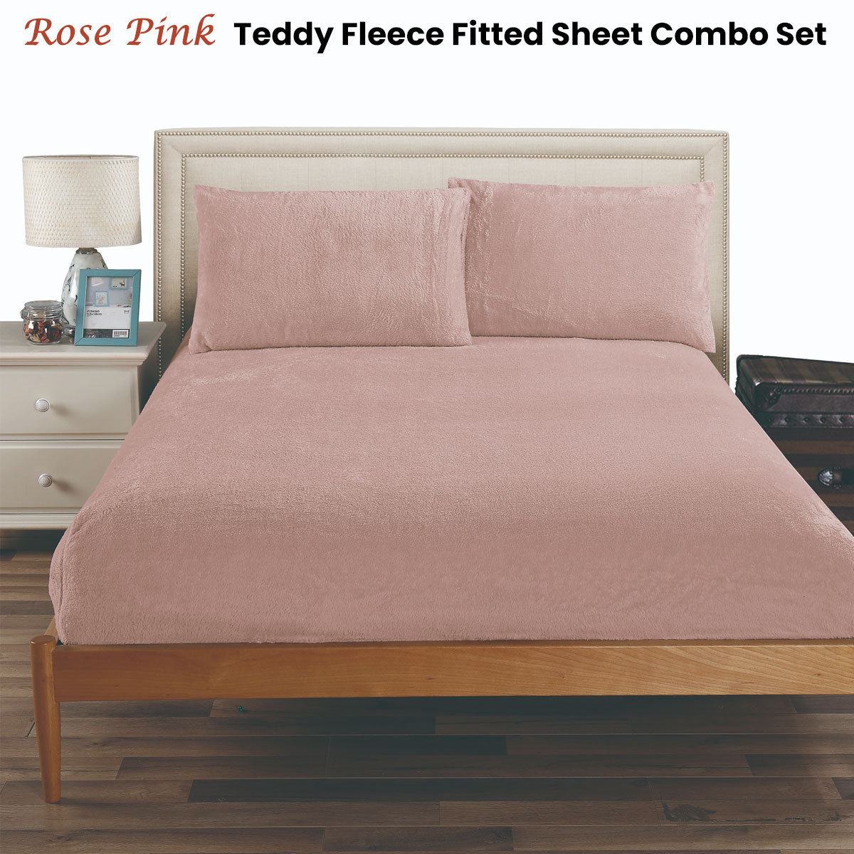 Ramesses Teddy Fleece Fitted Sheet Combo Set Rose Pink Queen V442-KIT-FITTEDSS-TEDDYFLEECE-ROSEPINK-QS