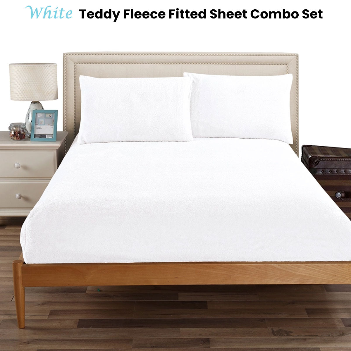 Ramesses Teddy Fleece Fitted Sheet Combo Set White Double V442-KIT-FITTEDSS-TEDDYFLEECE-WHITE-DS