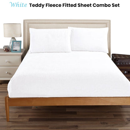 Ramesses Teddy Fleece Fitted Sheet Combo Set White Single V442-KIT-FITTEDSS-TEDDYFLEECE-WHITE-SB