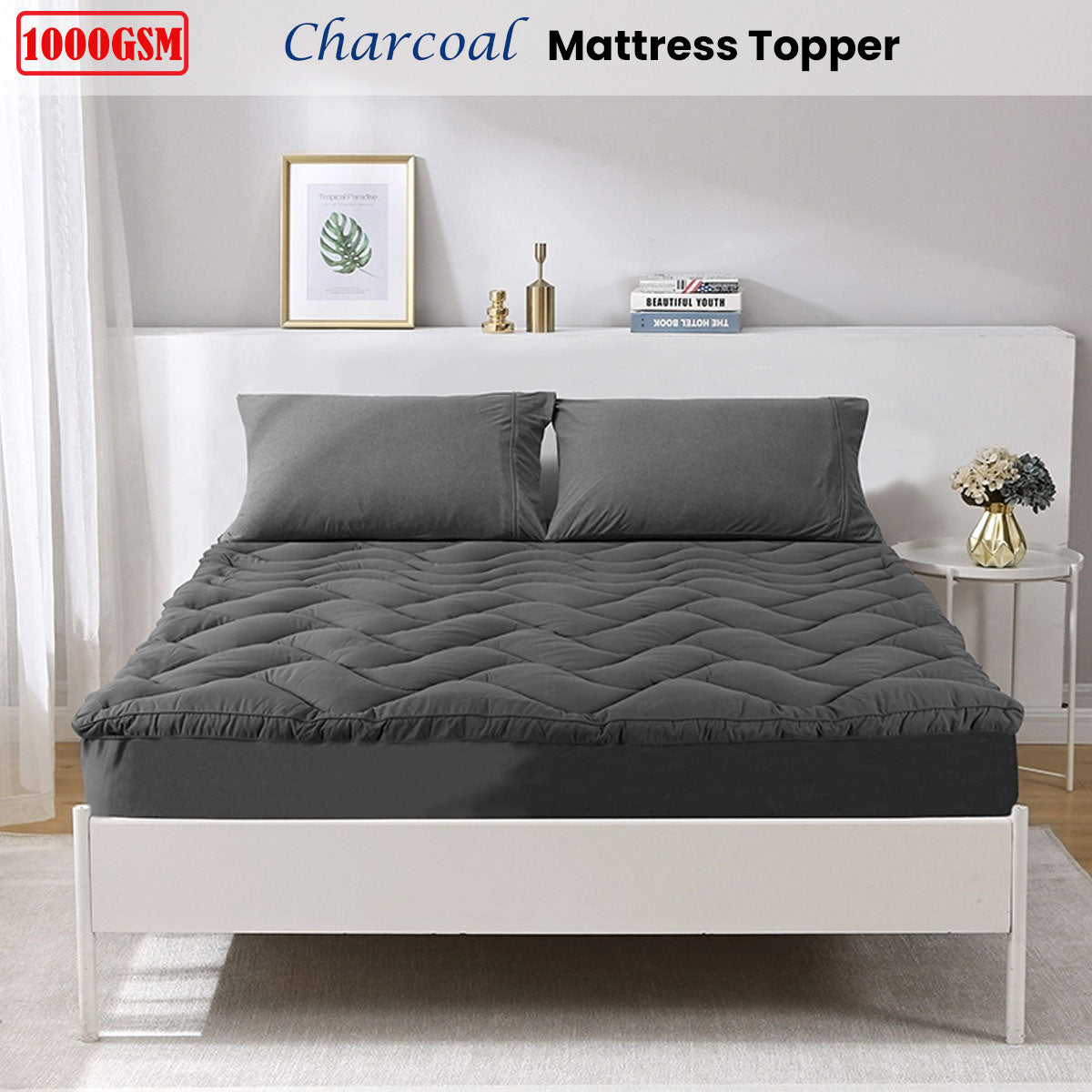 Ramesses 1000GSM Charcoal Mattress Topper Double V442-KIT-MATTRESST-1000GSM-CHARCOAL-DS