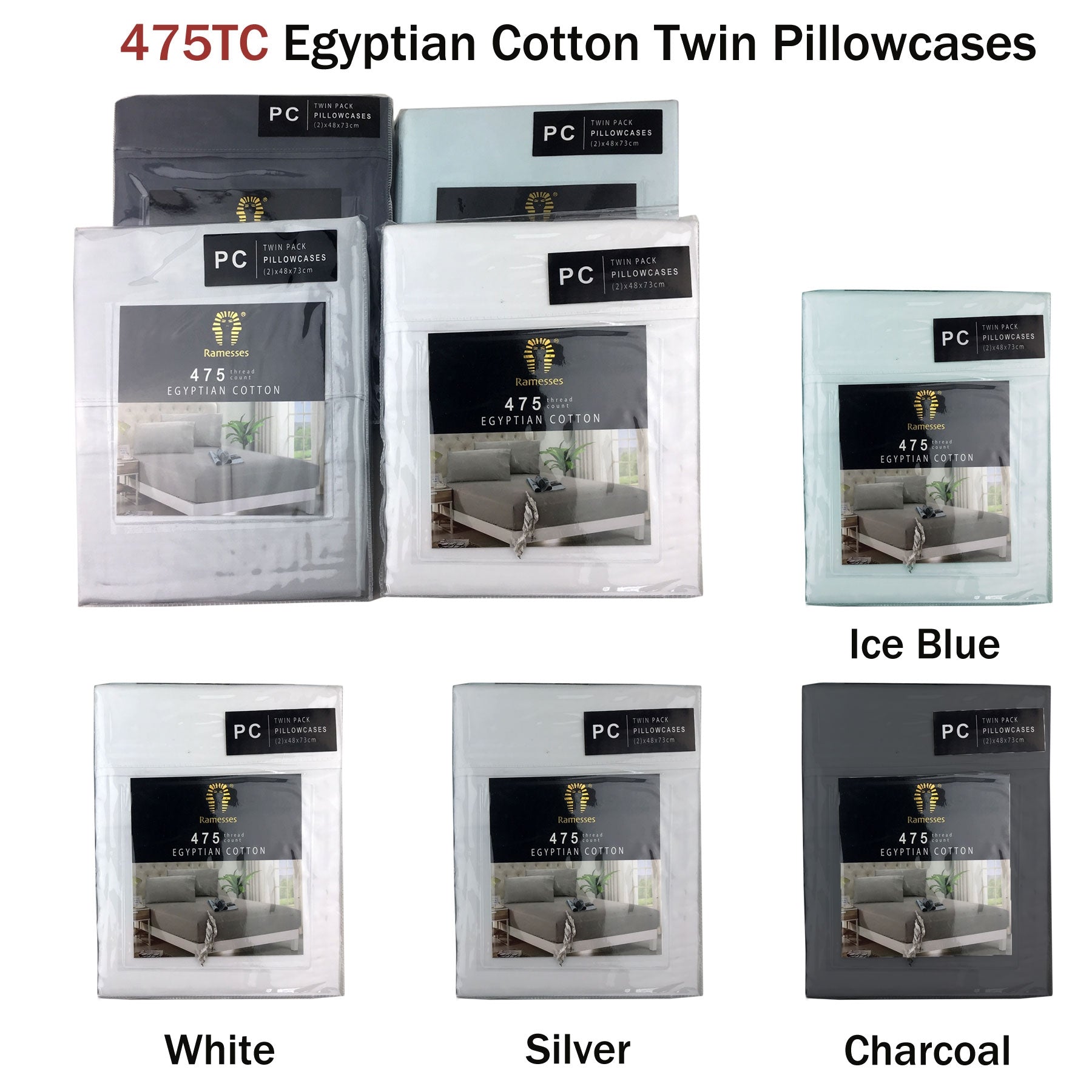 Ramesses 475TC Egyptian Cotton Twin Standard Pillowcases White V442-KIT-PILLOWC-EC475TC-WHITE-ST