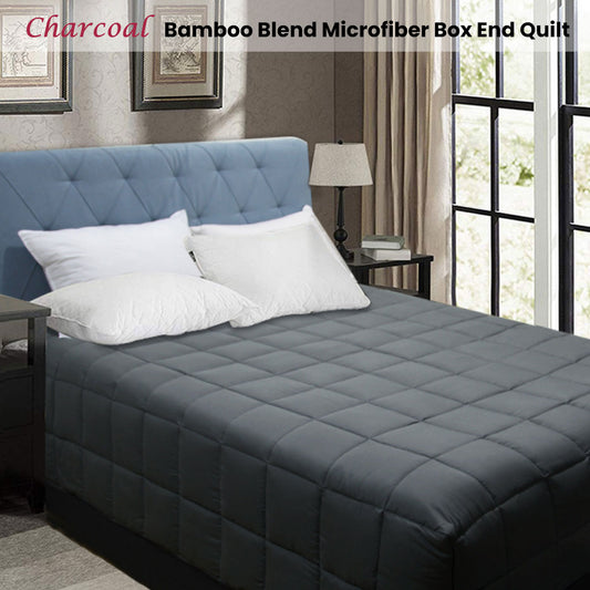 Shangri La Bamboo Blend Microfiber Box End Quilt Charcoal Double V442-KIT-QUILT-BOXEND-CHARCOAL-DS