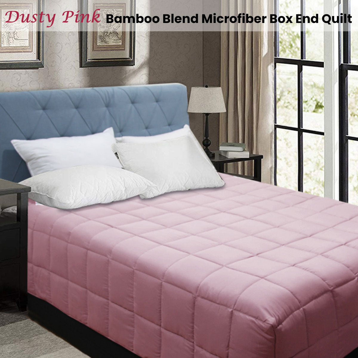 Shangri La Bamboo Blend Microfiber Box End Quilt Dusty Pink Double V442-KIT-QUILT-BOXEND-DUSTYPINK-DS