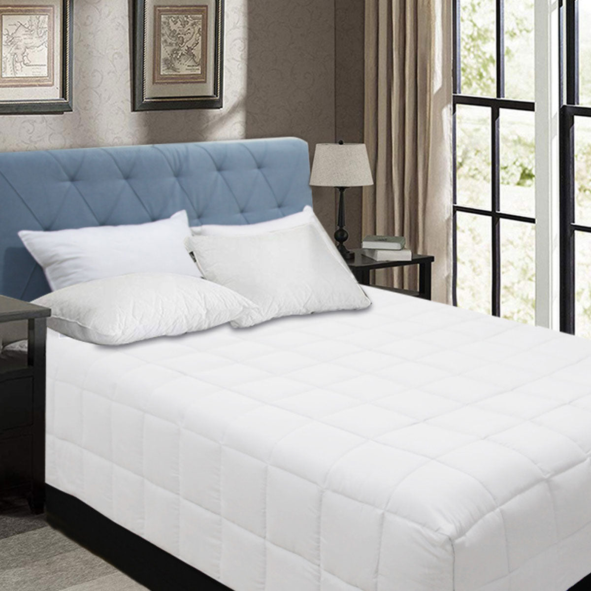 Shangri La Bamboo Blend Microfiber Box End Quilt White Double V442-KIT-QUILT-BOXEND-WHITE-DS