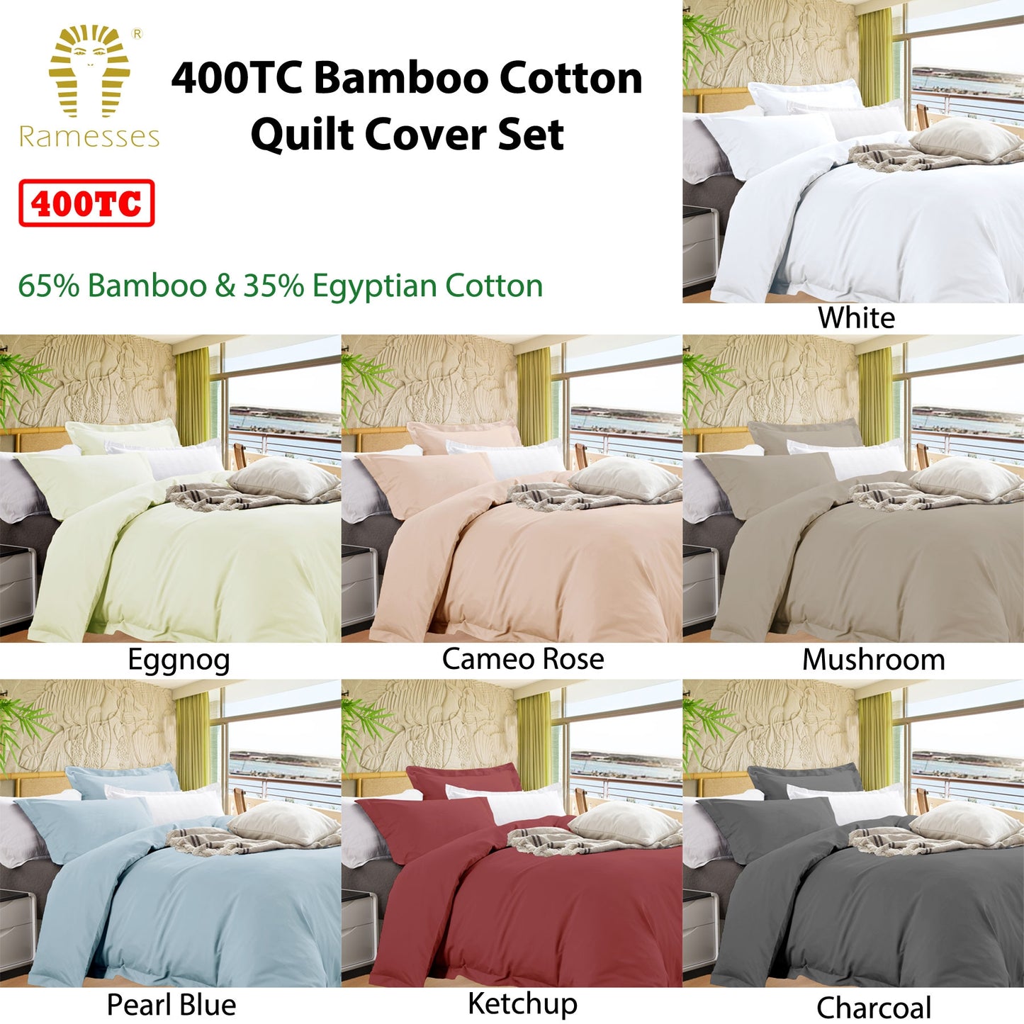 Ramesses Bamboo Cotton Quilt Cover Set Charcoal Queen V442-KIT-QUILTCS-BAMBOOCOTTON-CHARCOAL-QS