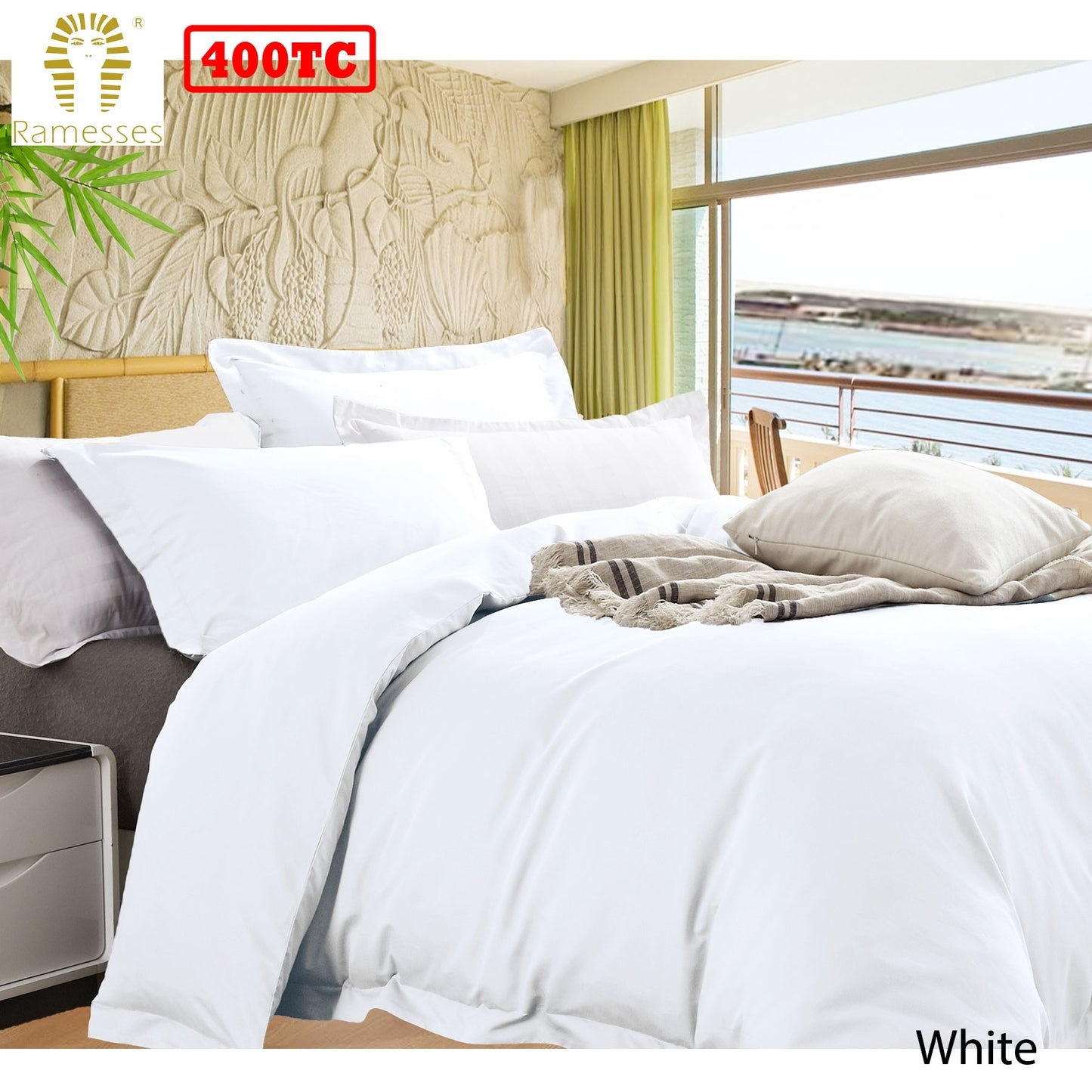 Ramesses Bamboo Cotton Quilt Cover Set White Queen V442-KIT-QUILTCS-BAMBOOCOTTON-WHITE-QS