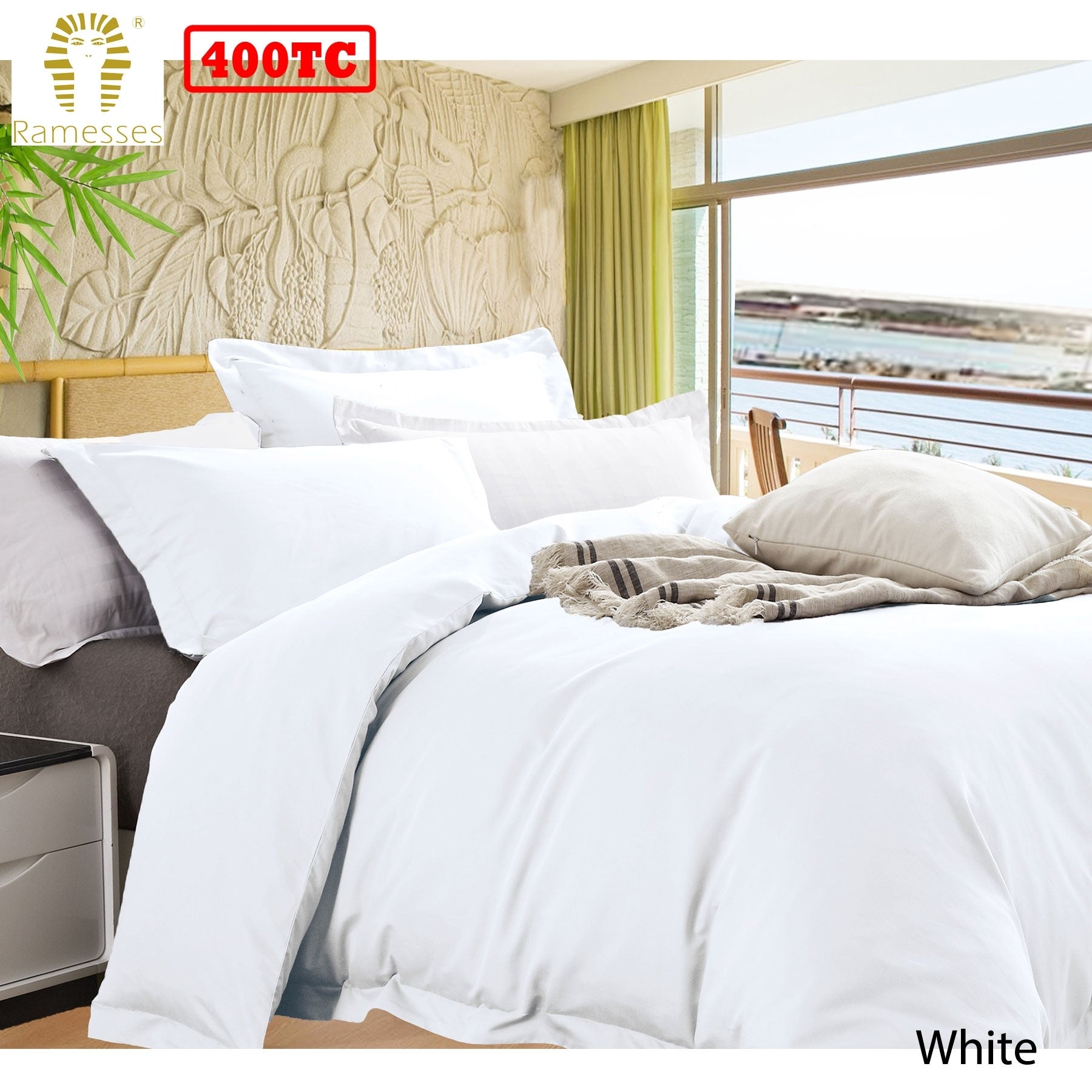 Ramesses Bamboo Cotton Quilt Cover Set White Queen V442-KIT-QUILTCS-BAMBOOCOTTON-WHITE-QS