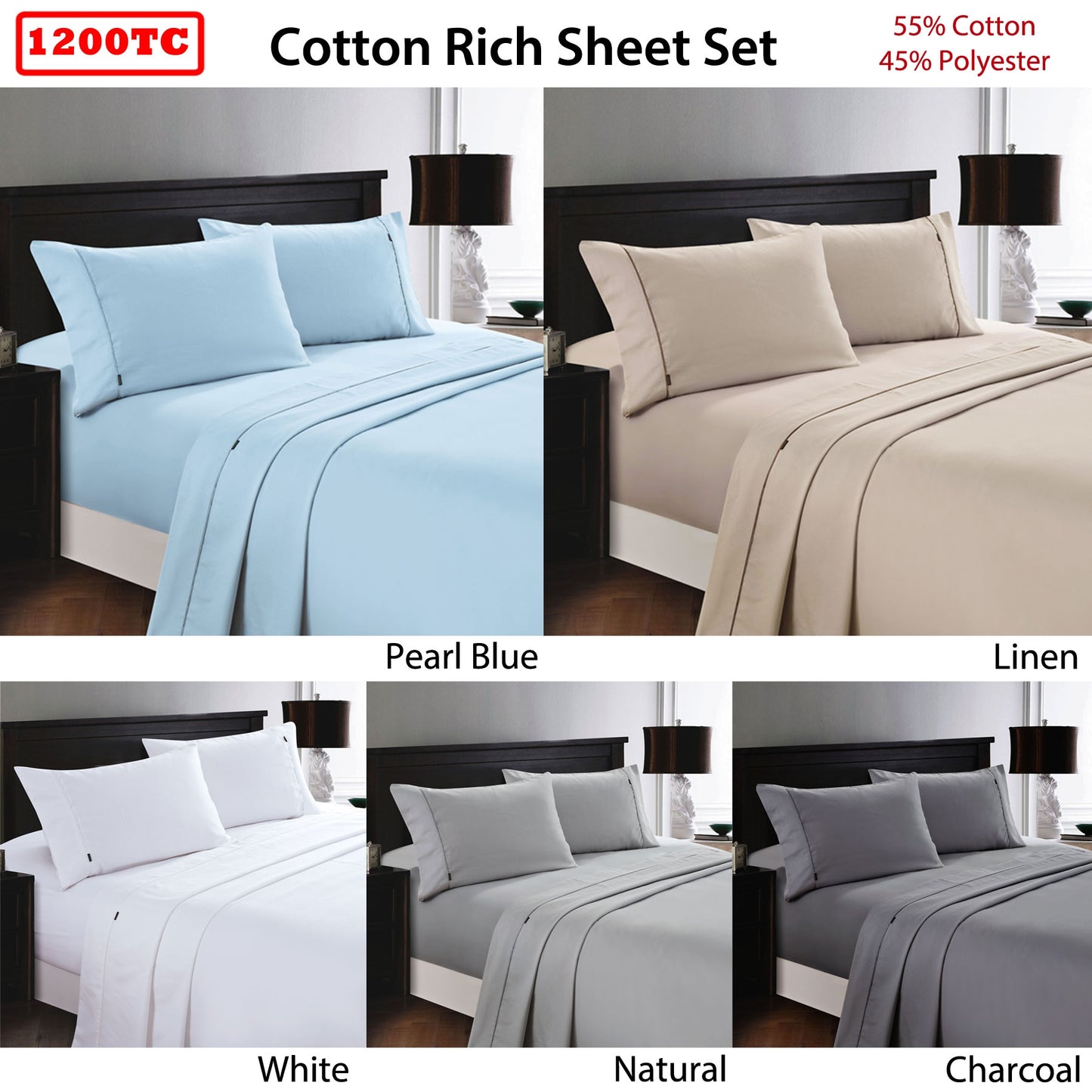 Deluxe Linen 1200TC Cotton Rich Sheet Set Pearl Blue King V442-KIT-SHEETS-1200TCCOTTONRICH-PEARLBLUE-KI