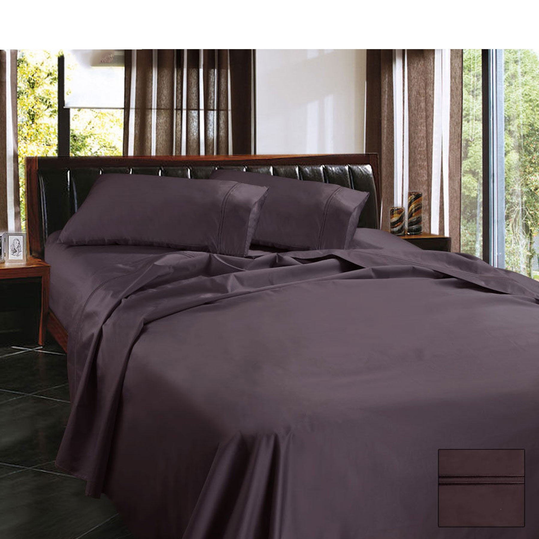 Ramesses 1450TC Egyptian Cotton Sateen Sheet Set Eggplant Queen V442-KIT-SHEETS-1450TCEGYPTIANCOTTON-EGGPLANT-QS