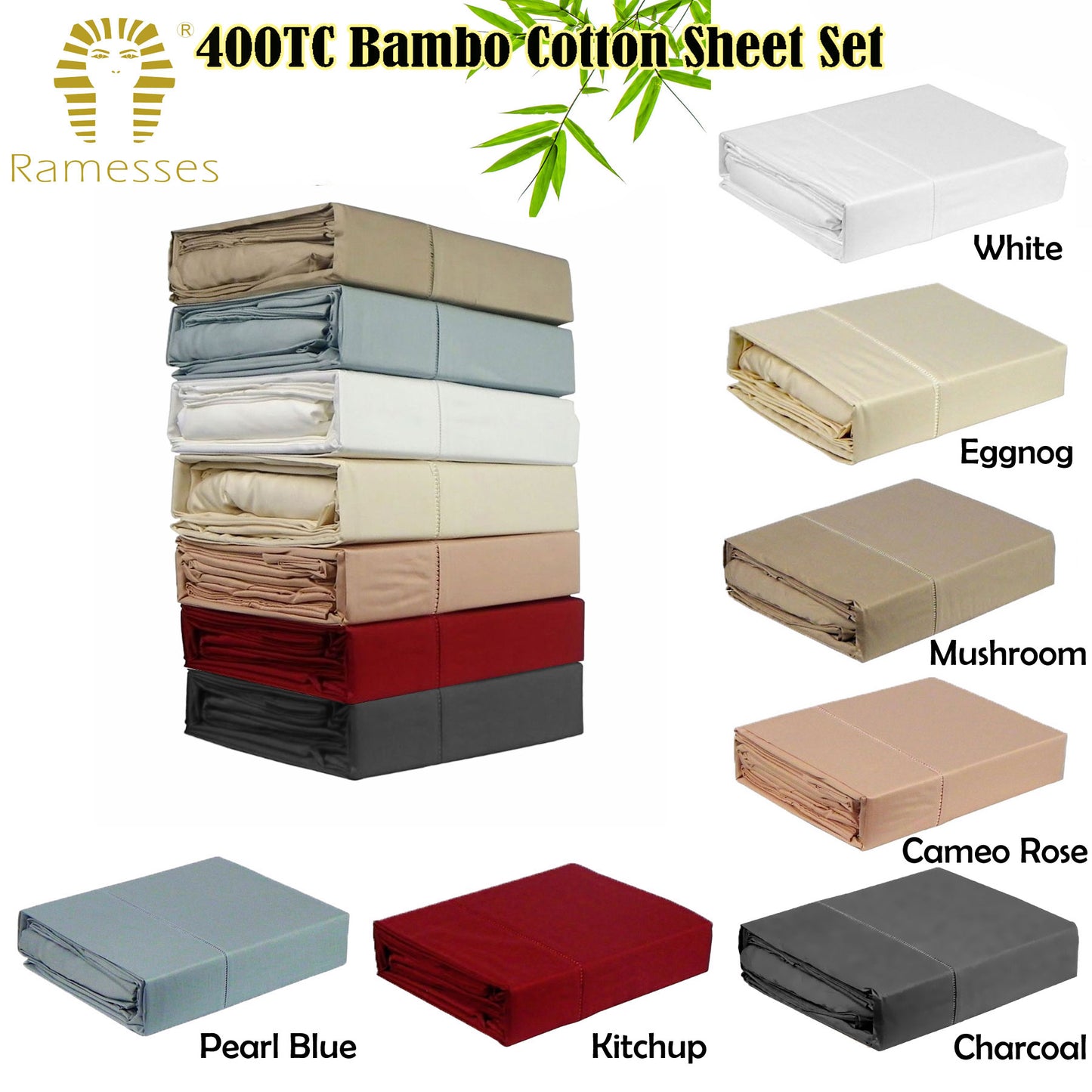 Ramesses 400TC Bamboo/Cotton Sheet Set Mushroom QUEEN V442-KIT-SHEETS-400TCBAMBOO-MUSHROOM-QS