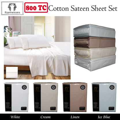 800TC Ramesses Cotton Sateen Sheet Set White Queen V442-KIT-SHEETS-800TC-WHITE-QS