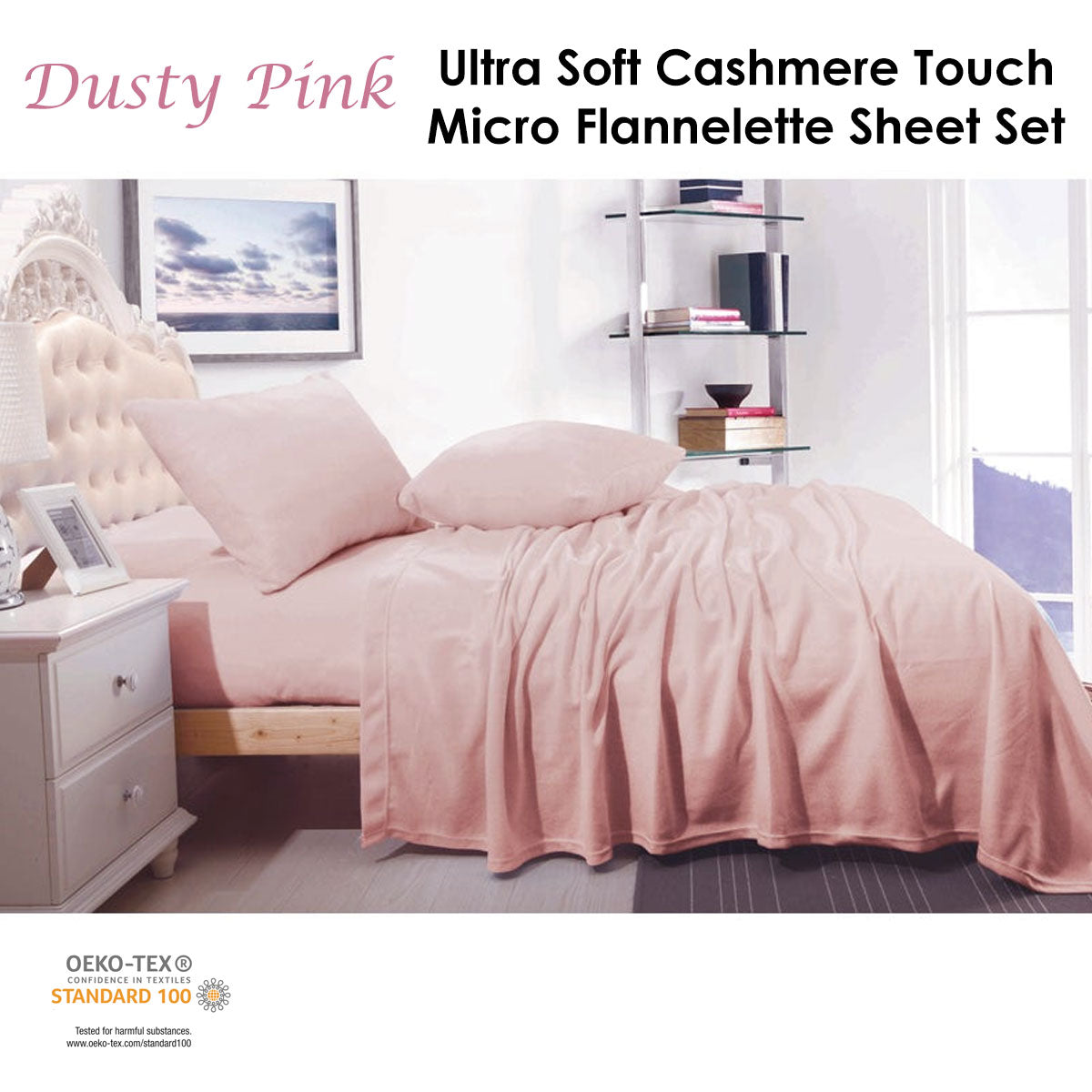 Shangri La Cashmere Touch Micro Flannelette Sheet Set Dusty Pink King V442-KIT-SHEETS-CASHMEREFLANNEL-DUSTYPINK-KI