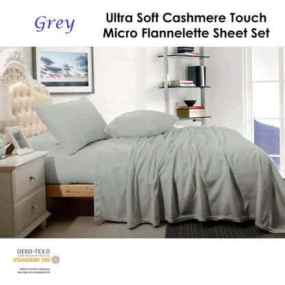 Shangri La Cashmere Touch Micro Flannelette Sheet Set Grey Queen V442-KIT-SHEETS-CASHMEREFLANNEL-GREY-QS