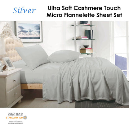 Shangri La Cashmere Touch Micro Flannelette Sheet Set Silver Queen V442-KIT-SHEETS-CASHMEREFLANNEL-SILVER-QS