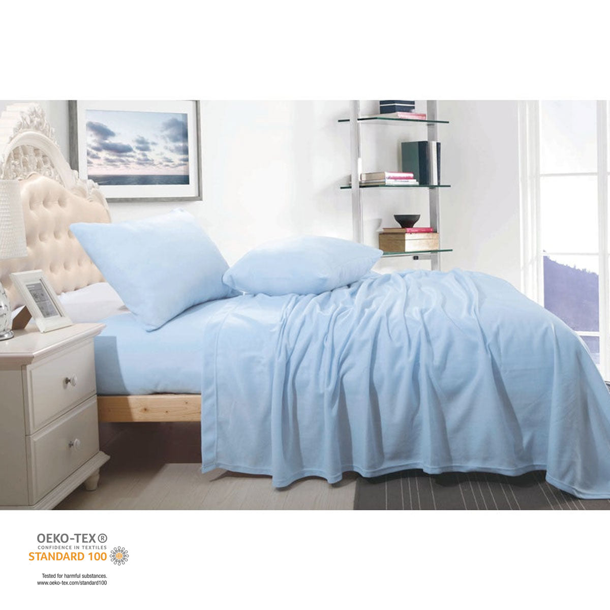 Shangri La Ultra Soft Cashmere Touch Micro Flannelette Sheet Set Steel Blue Queen V442-KIT-SHEETS-CASHMEREFLANNEL-STEELBLUE-QS