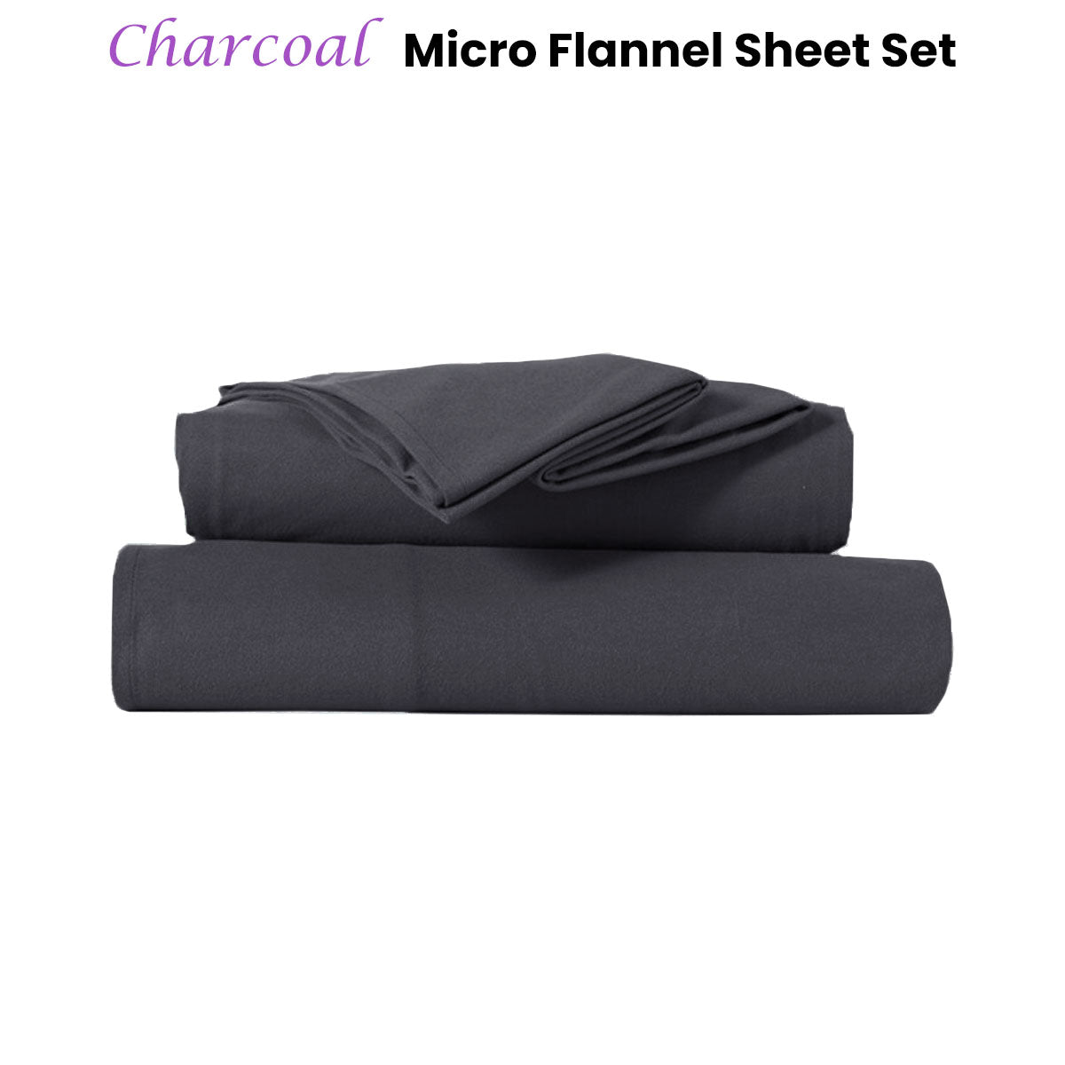 Kingtex Ultra-Soft Micro Flannel Sheet Set 40 cm Wall Charcoal Single V442-KIT-SHEETS-MF2023-CHARCOAL-SB