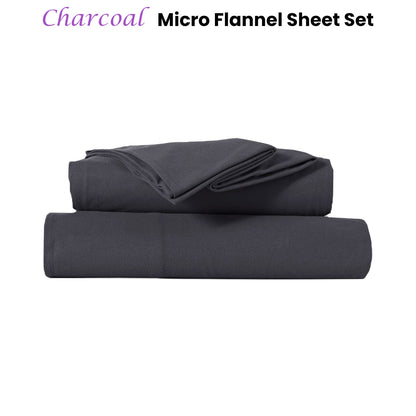 Kingtex Ultra-Soft Micro Flannel Sheet Set 40 cm Wall Charcoal Single V442-KIT-SHEETS-MF2023-CHARCOAL-SB