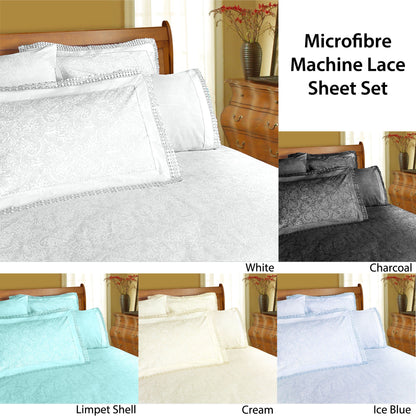 Shangri La Microfibre Machine Lace Sheet Set Cream King V442-KIT-SHEETS-MICROFIBREMACHINELACE-CREAM-KI