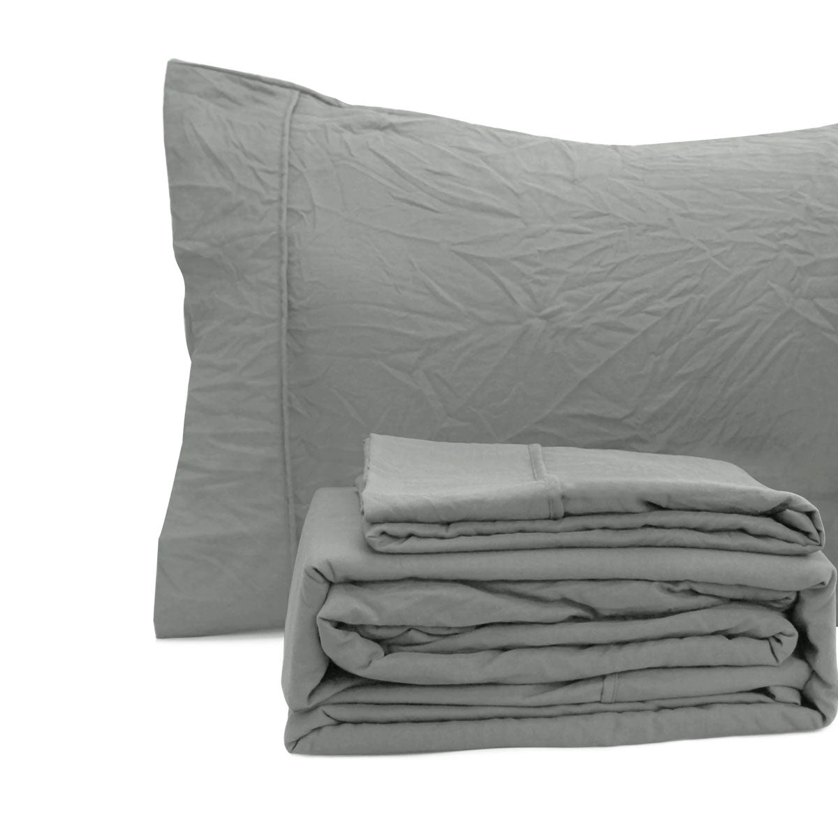 Ramesses Charcoal Pebble Wash Linen Look Alternative Sheet Set Queen V442-KIT-SHEETS-PEBBLEWASHLINEN-CHARCOAL-QS