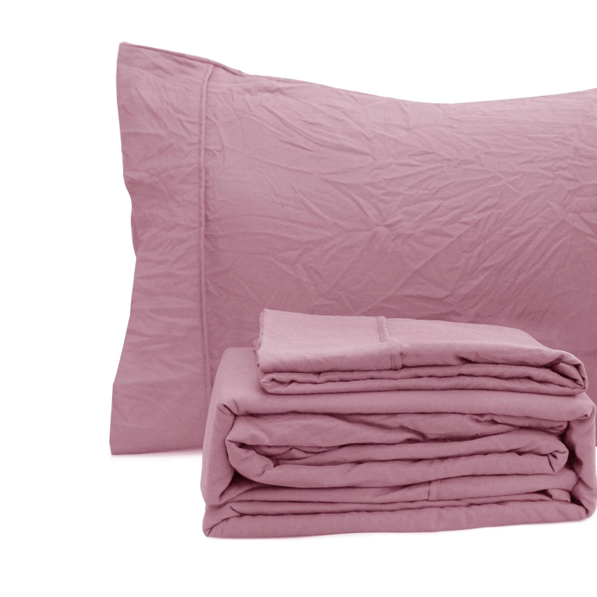 Ramesses Classic Rose Pebble Wash Linen Look Alternative Sheet Set Single V442-KIT-SHEETS-PEBBLEWASHLINEN-ROSE-SB