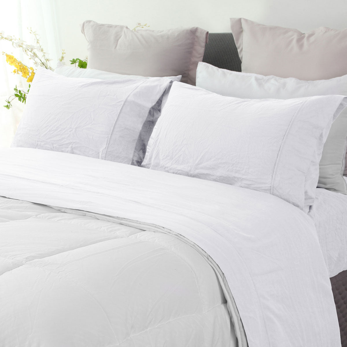 Ramesses White Pebble Wash Linen Look Alternative Sheet Set Queen V442-KIT-SHEETS-PEBBLEWASHLINEN-WHITE-QS