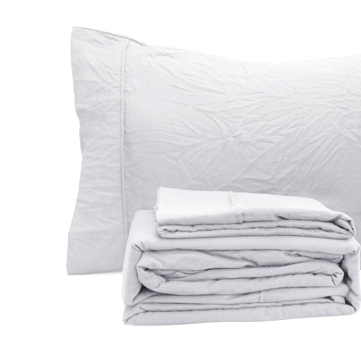 Ramesses White Pebble Wash Linen Look Alternative Sheet Set Queen V442-KIT-SHEETS-PEBBLEWASHLINEN-WHITE-QS