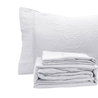 Ramesses White Pebble Wash Linen Look Alternative Sheet Set Single V442-KIT-SHEETS-PEBBLEWASHLINEN-WHITE-SB